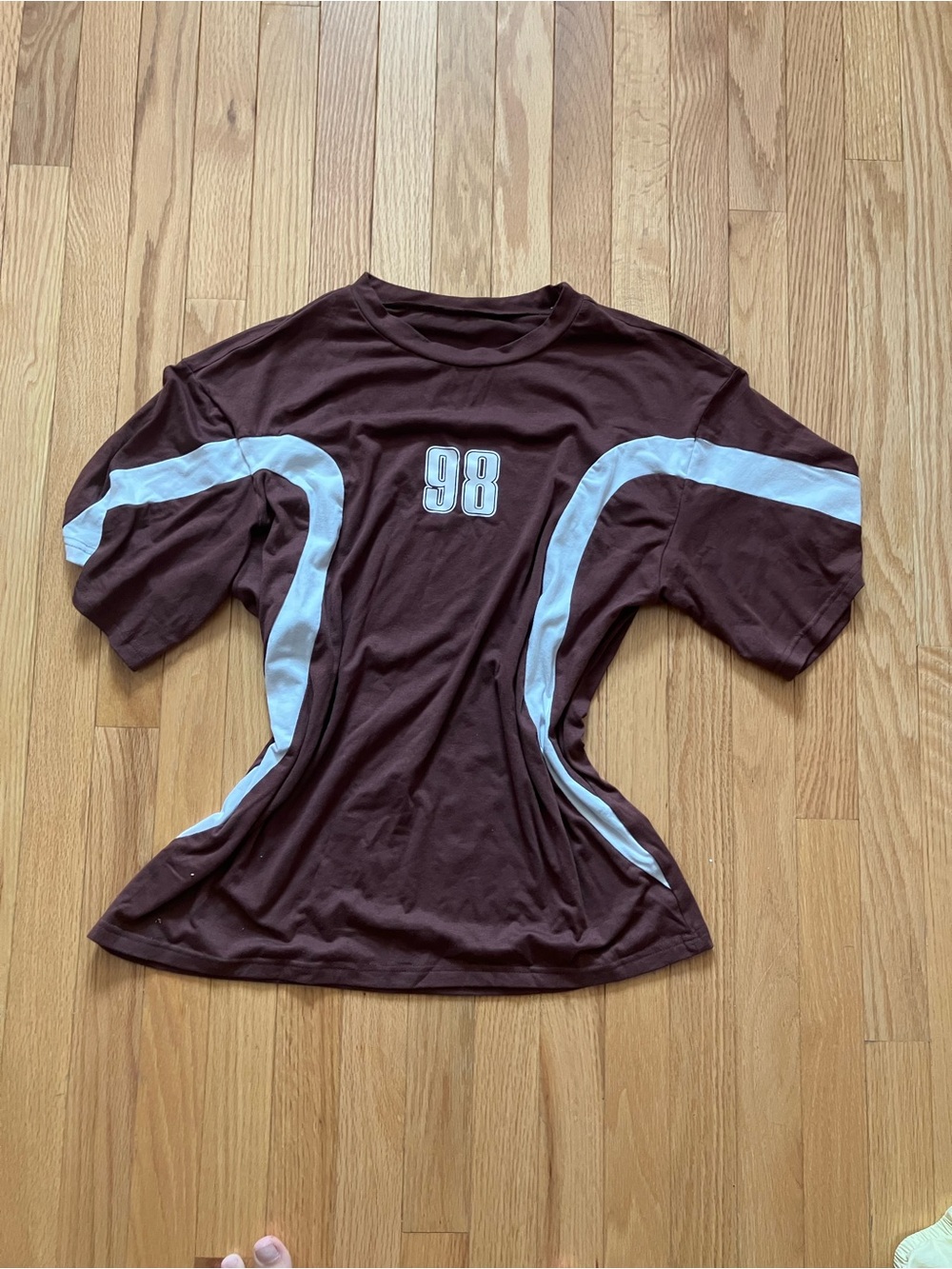 Amazon Women’s Brown and White Jersey with '98' Detail